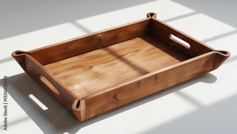 Rustic Brown Wooden Tray with Handles on White Background Rustic Brown Wooden Tray with Handles on White Background
