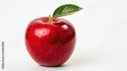 Wallpaper Mural vibrant red apple with single green leaf on white background Torontodigital.ca