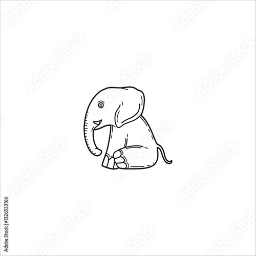 Sitting Elephant hand drawn illustration artwork