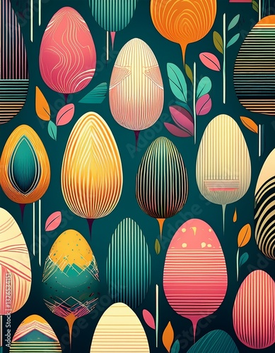 geometric modern Easter pattern with abstract eggs and minimalist lines