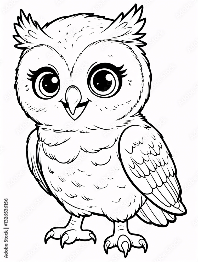 Fototapeta premium Colorful Owl Line Art Cartoon Illustration for Kids Fun Doodle Drawing for Coloring Pages and Book Designs nursery wallpaper for book cover design