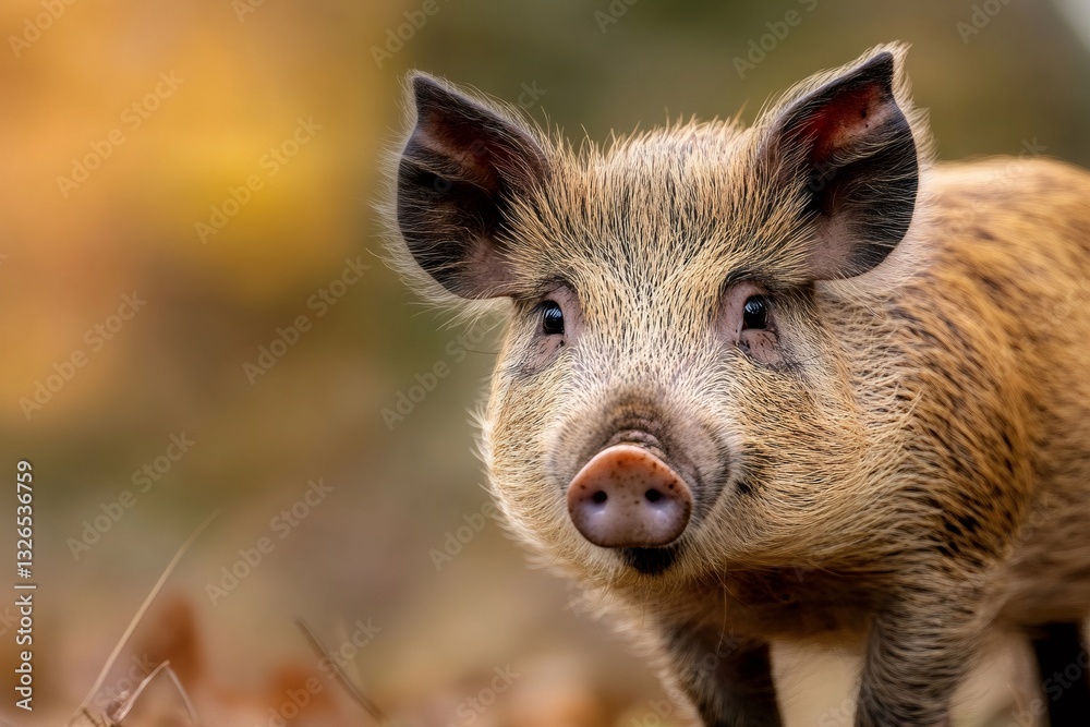 Wild boar piglet looking in the forest during autumn Wild boar piglet looking in the forest during autumn