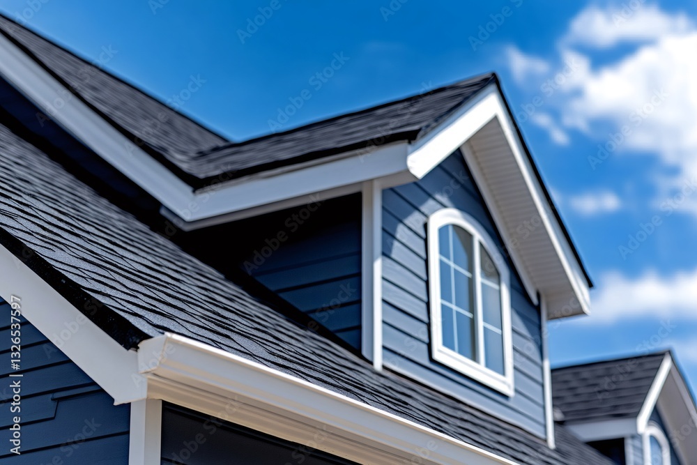 Modern suburban house featuring asphalt shingles roofing and dormer window Modern suburban house featuring asphalt shingles roofing and dormer window