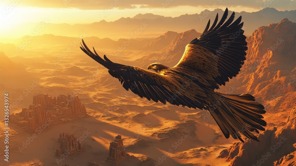 Obraz premium a majestic eagle soaring above a sprawling desert landscape