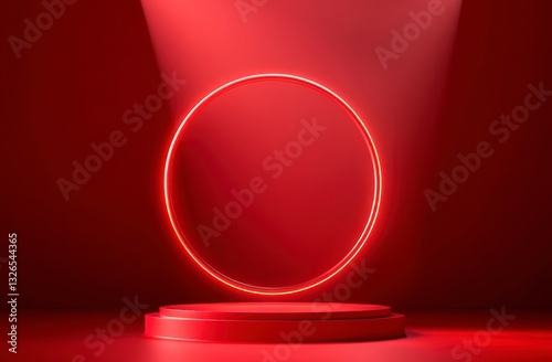 Red Podium with Glowing Circle Perfect for Product Display and Presentation