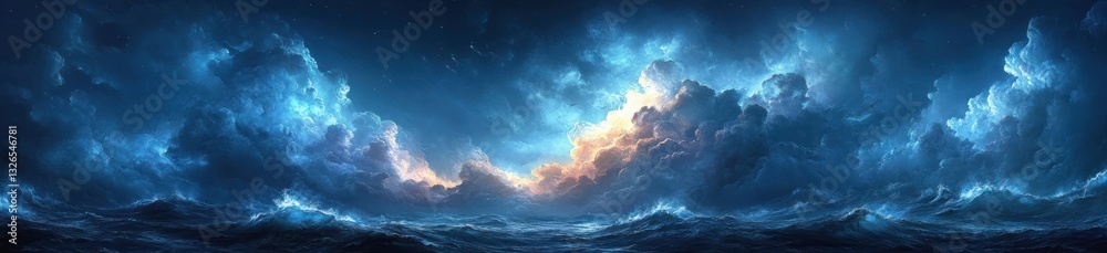 Fototapeta premium Stormy Night Sky with Dramatic Thunderclouds and Ethereal Moonlight