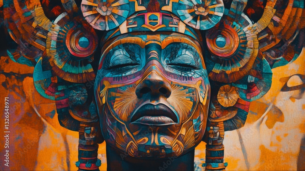 Fototapeta premium Majestic Artistic Portrait of a Woman with Colorful Face Paint and Intricate Headpiece