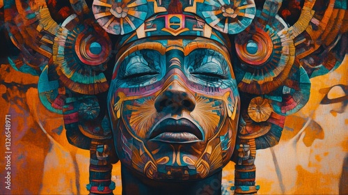 Majestic Artistic Portrait of a Woman with Colorful Face Paint and Intricate Headpiece
