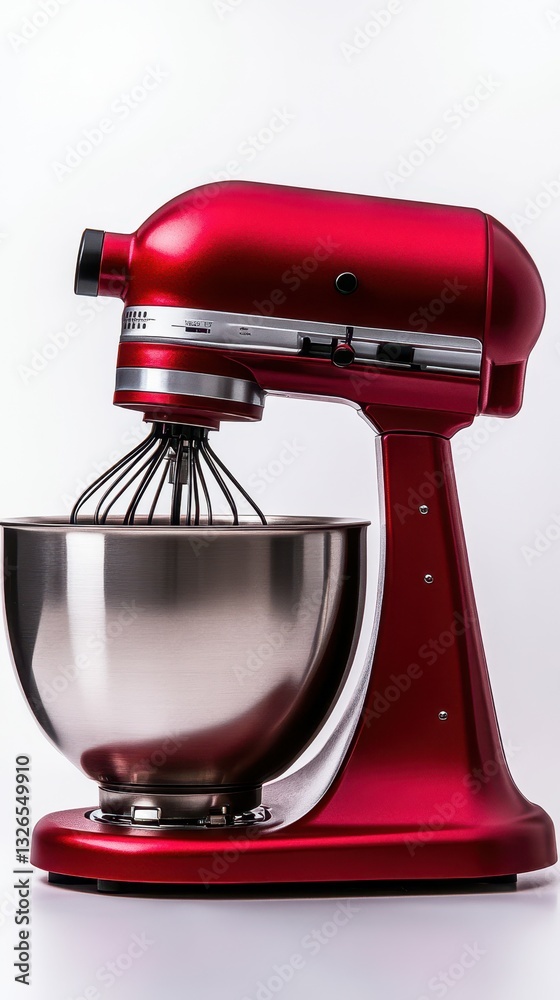 Bright red stand mixer with stainless steel bowl showcasing modern kitchen design and functionality Bright red stand mixer with stainless steel bowl showcasing modern kitchen design and functionality