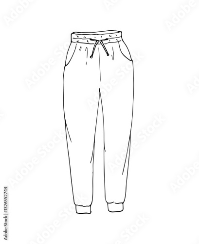 Wallpaper Mural Hand drawn womens pants with pockets and leise, home wear. Fashion sketch.  Isolated illustration on white. Torontodigital.ca