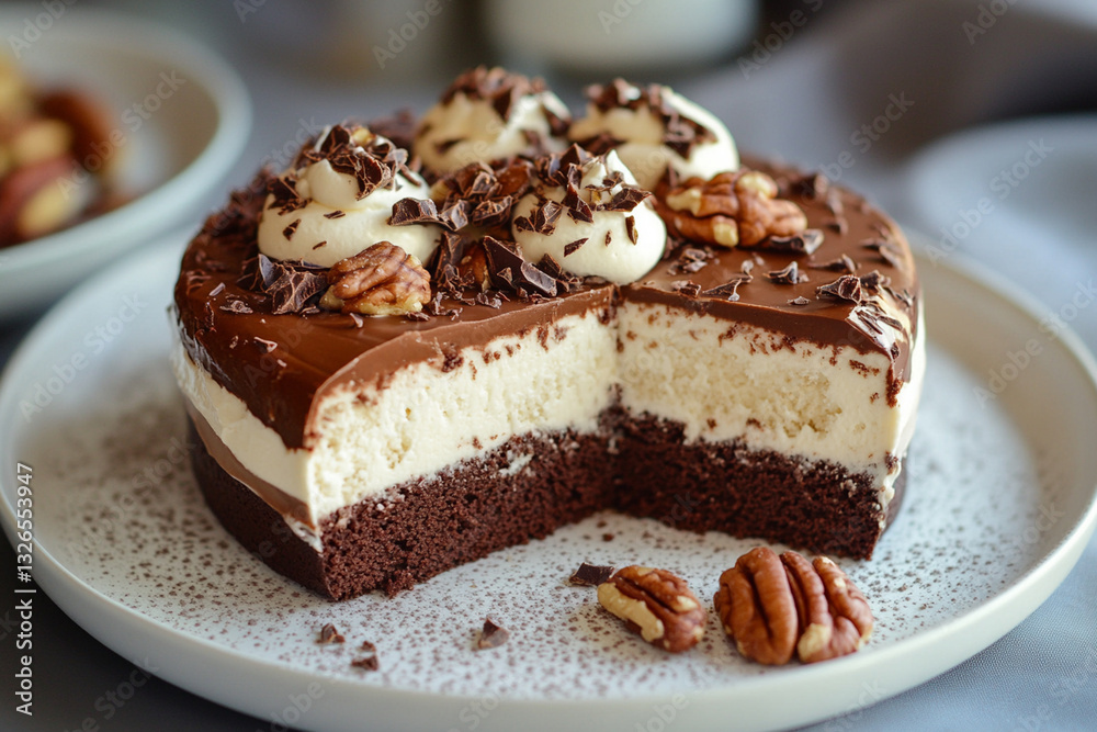 Chocolate keto cake with nuts and cream Chocolate keto cake with nuts and cream