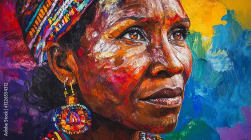Portrait of a Woman Displaying Rich Cultural Heritage with Colorful Background and Jewelry
