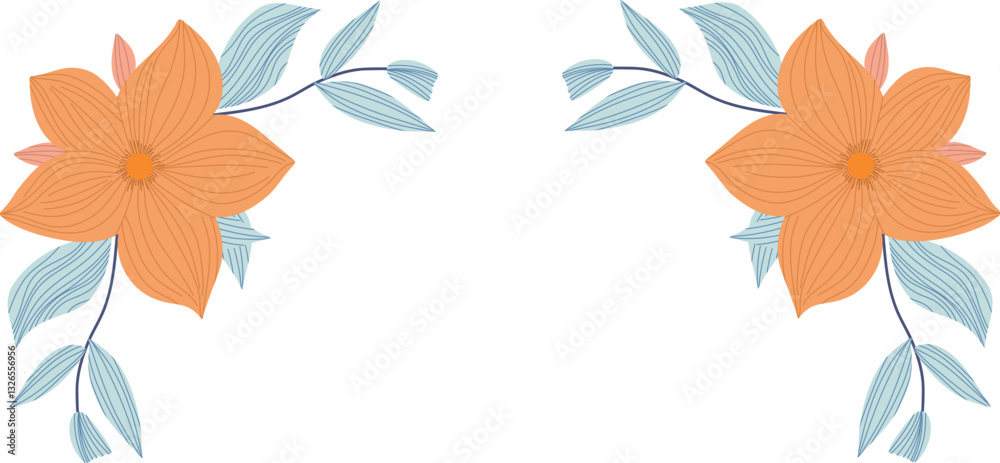 Fototapeta premium A beautifully crafted flower border with elegant botanical details, perfect for invitations, greeting cards, wedding designs, and decorative projects.