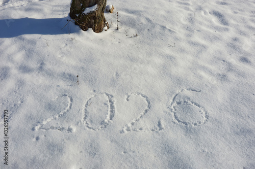 New Year 2026. figures in the snow. winter holidays. background for the design.  the year of the horse.