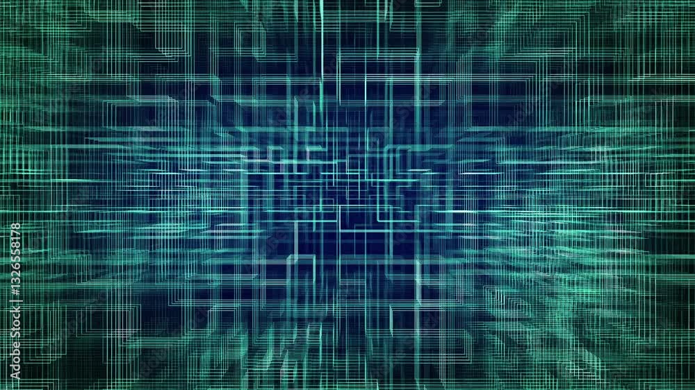 Green Blue 3D Circuit Geometries Loop R Down Animation Background