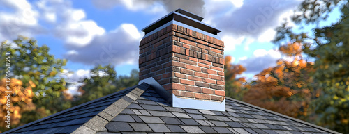 Brick chimney autumn roof house