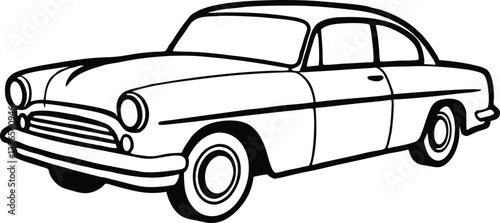 vintage car line art vector, old car outline vector graphic