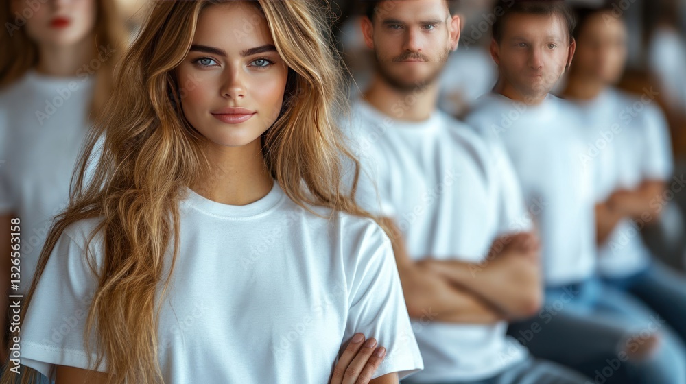 Obraz premium Confident woman leading team, studio, unity, background blurred