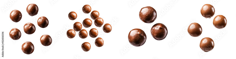 Obraz premium Assorted Glossy Chocolate Pralines in Elegant Arrangement Delectable Cocoa Confectionery Treats Displayed in Enticing Display