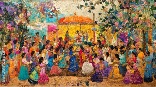 Vibrant Cultural Celebration with Individuals Dancing and Engaging in Festive Atmosphere