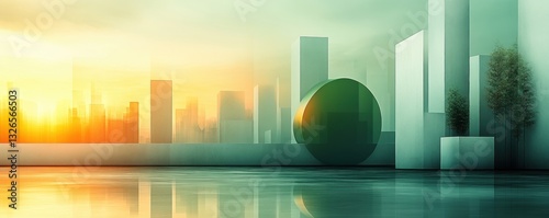 Sustainable Development Eco Art Minimalist Design with Geometric Shapes and Green Gradients for Environmental Communication and Education