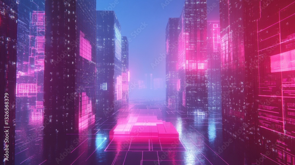 Fototapeta premium Neon Cityscape at Dusk