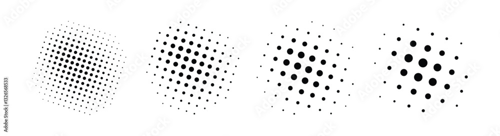 design element abstract halftone dot pattern, black vector spot, retro magazine style, zine grunge effect, isolated on transparent	
