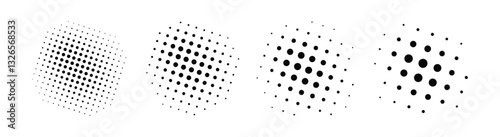 design element abstract halftone dot pattern, black vector spot, retro magazine style, zine grunge effect, isolated on transparent	
