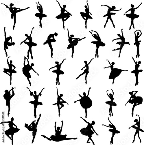 set of ballerina silhouette, vector on white background