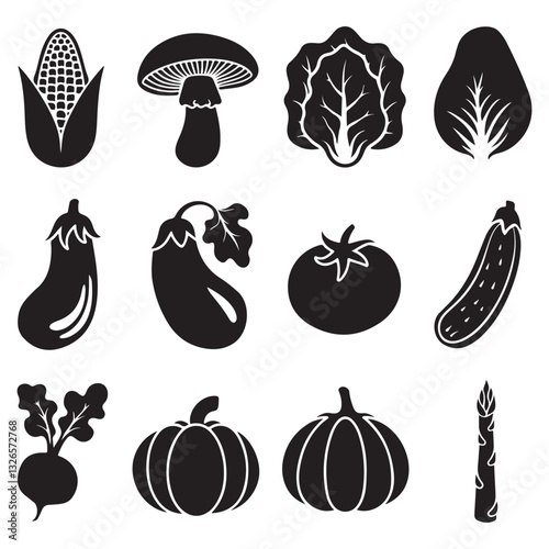 Vegetable Icon Set (Flat Silhouette Version) Food collection - vector silhouette Food and drinks set icons for menu, infographics, design elements – stock vector
silhouette
 