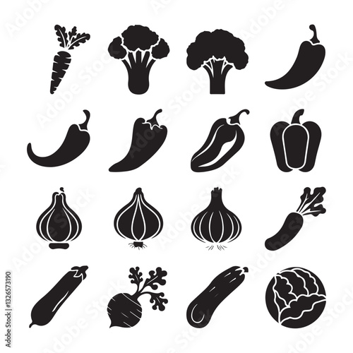 Vegetable Icon Set (Flat Silhouette Version) Food collection - vector silhouette Food and drinks set icons for menu, infographics, design elements – stock vector
silhouette
 