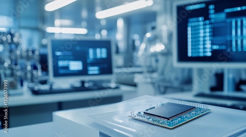 Close-Up View of a Microchip on a Sterile White Workstation Surface