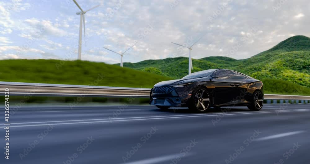 black electric car on highway
