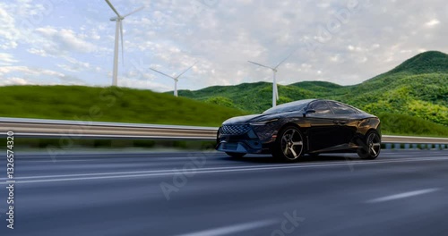 black electric car on highway