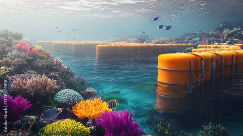 A vibrant coral reef protected by innovative floating barriers. picture photo