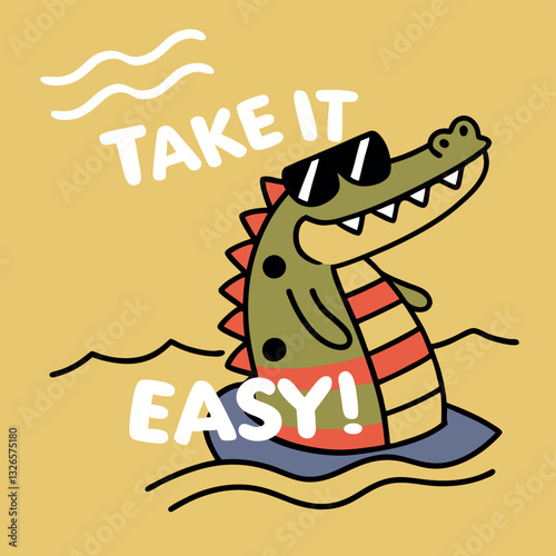 Take It Easy Crocodile Cartoon T-Shirt Design