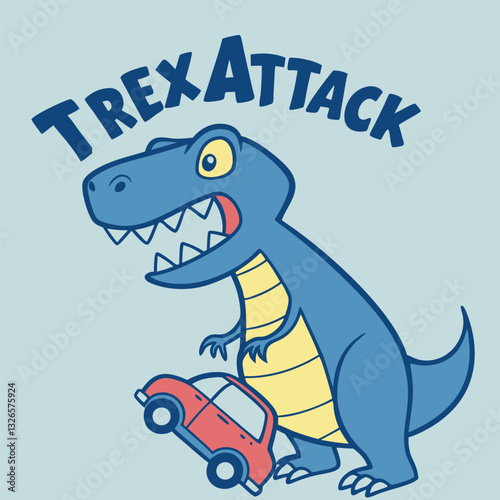 T-Rex Attack Car Cartoon Dinosaur T-Shirt Design