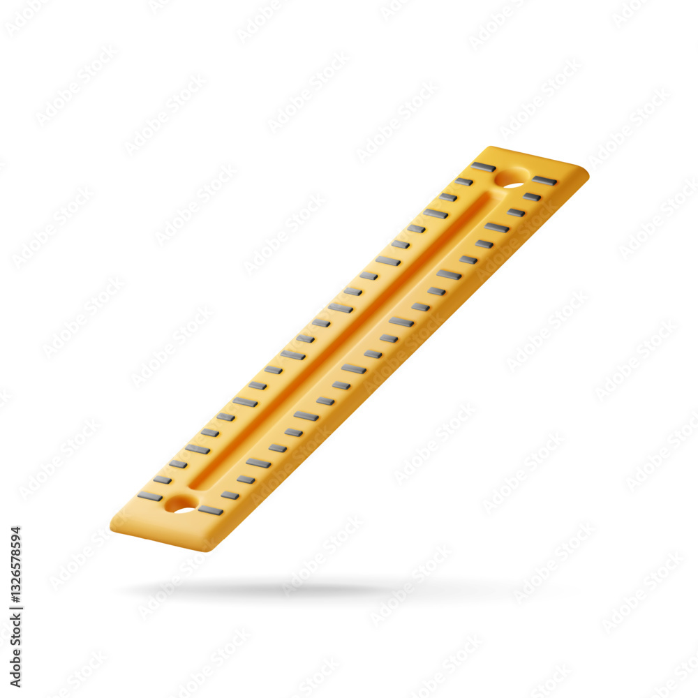 3D plastic measuring ruler isolated on white. Render yellow ruler for education and work. Stationery and office supply. Engineering tool. Vector illustration 3D plastic measuring ruler isolated on white. Render yellow ruler for education and work. Stationery and office supply. Engineering tool. Vector illustration