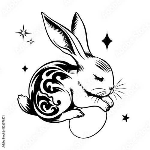 Süßer schlafender Osterhase mit Ostereier für Ostern und die Ostertage. Vektor Tier Design im Frühling