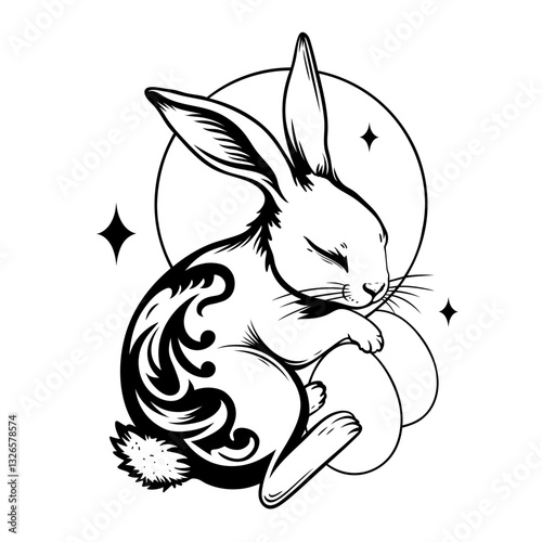 Süßer schlafender Osterhase mit Ostereier für Ostern und die Ostertage. Vektor Tier Design im Frühling
