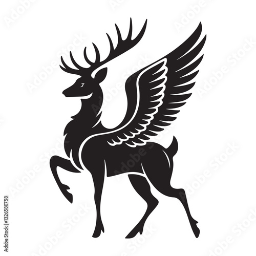 Deer with wings silhouette vector illustration on white background 