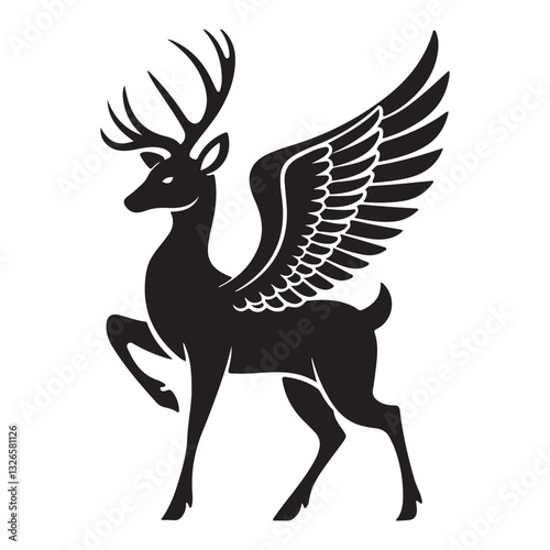 Deer with wings silhouette vector illustration on white background 
