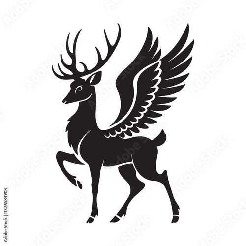 Deer with wings silhouette vector illustration on white background 
