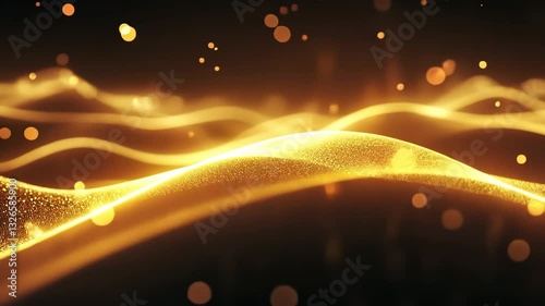 Abstract Golden Particle Waves with Glowing Light Sparks in a Futuristic and Elegant Digital Landscape