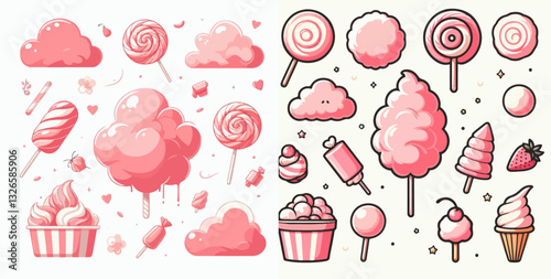 collection of sweet cotton candy illustration