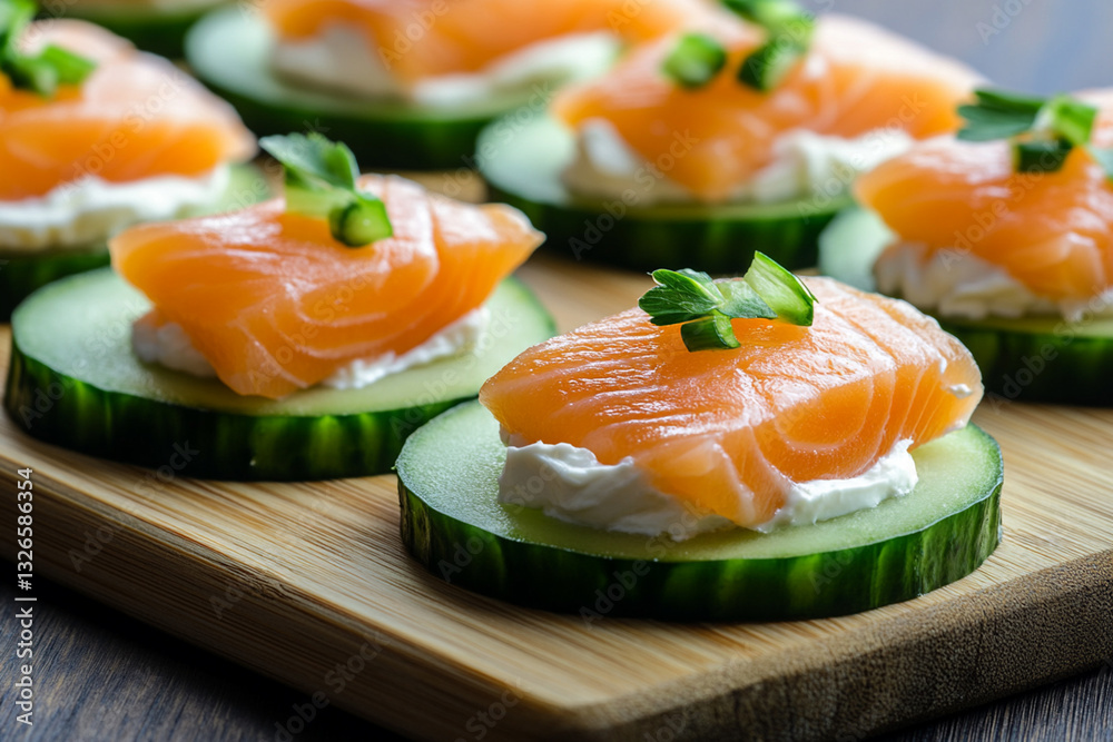 Salmon and cream cheese on a cucumber slice Salmon and cream cheese on a cucumber slice