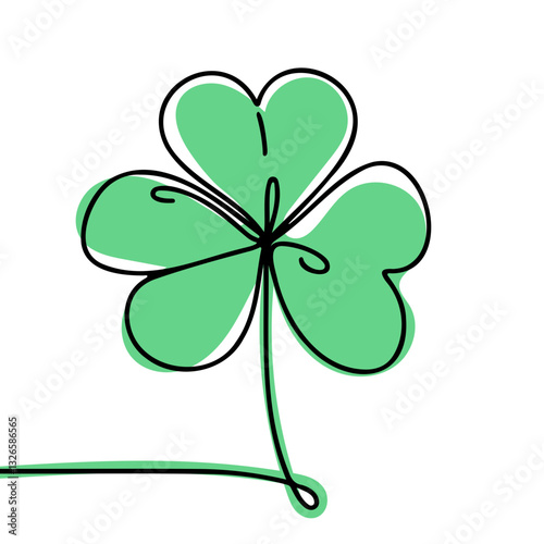 Green four-leaf clover in one-line drawing style