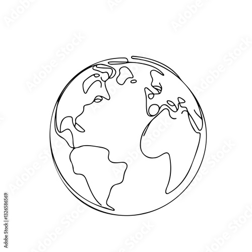 Earth globe in one-line drawing style