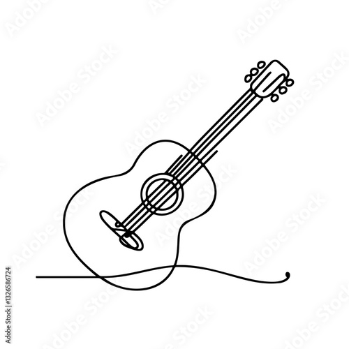 Acoustic guitar in simple one-line drawing style