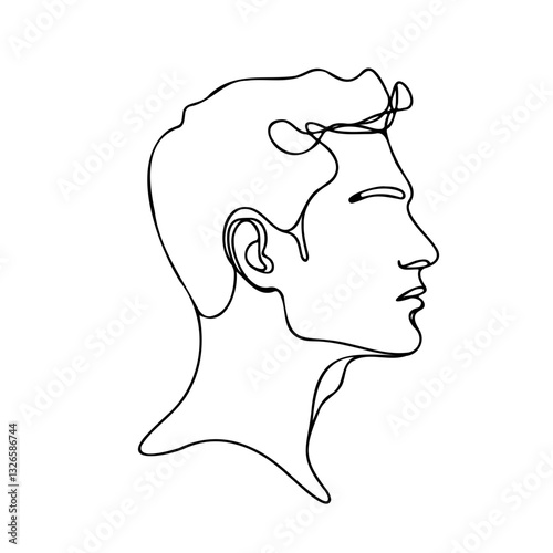 Male face profile in one-line drawing style